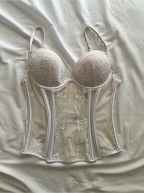 La Senza White Lace Corset Bustier Top Coquette Balletcore Bridal Sz M